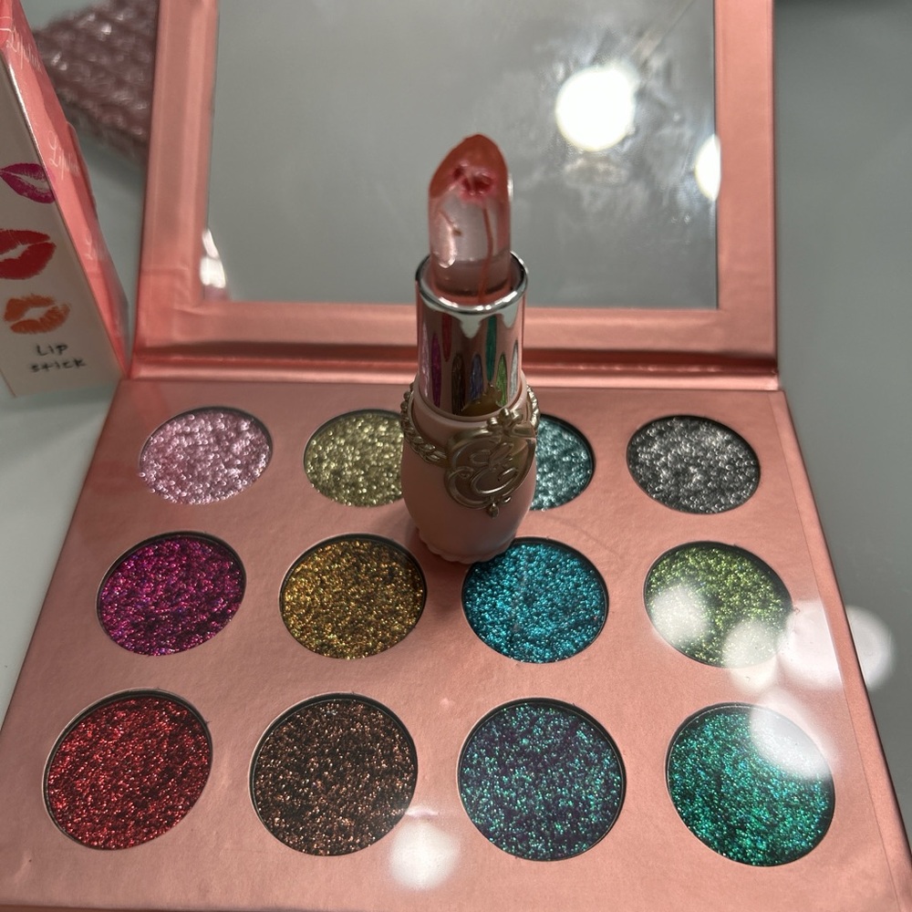 Sheer Pink Lipstick with Shimmer Eyeshadow Palette